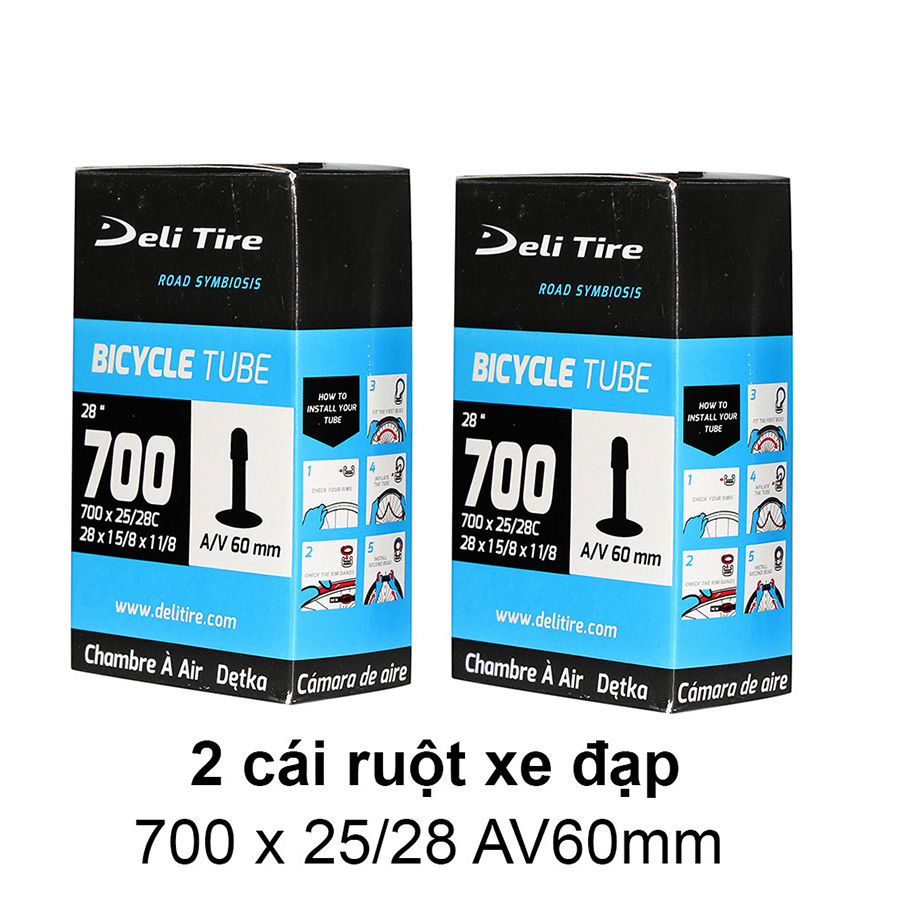 Ruột xe đạp 700x25/28 van Mỹ dài 60mm DELI-TIRE - Cặp 2 cái săm xe đạp