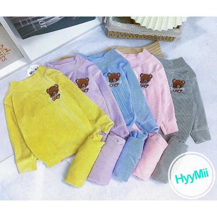 SET 2 Bộ Nhung Lông Tay Dài Cổ 5p Thêu Hình Gấu Siêu Cưng Cho Bé - H1