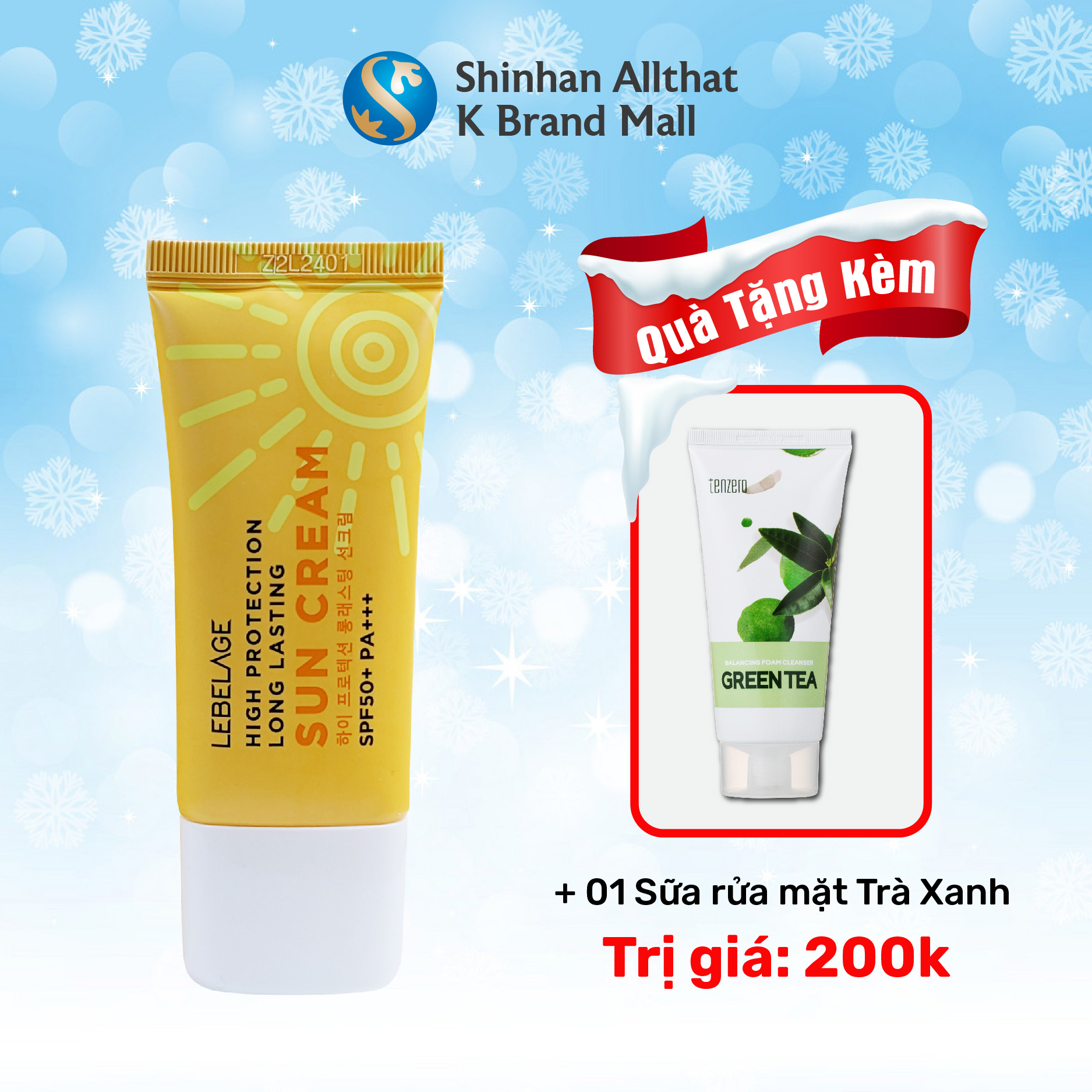 Kem Chống Nắng Chống Thấm Nước Lebelage SPF50+ Pa+++ High Protection Long Lasting Sun Cream Chiết Xuất Lá Lô Hội 30ml