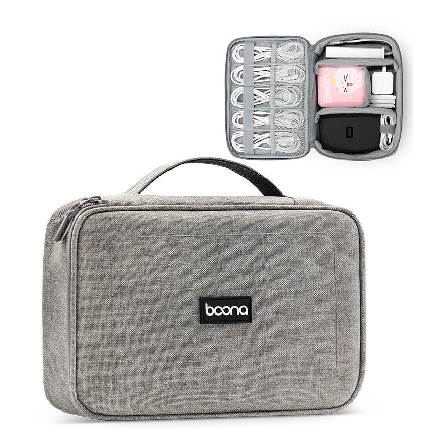 Túi đựng phụ kiện công nghệ, cáp sạc laptop, pin dự phòng Baona – Hàng nhập khẩu – Cỡ M 1 ngăn – Xám
