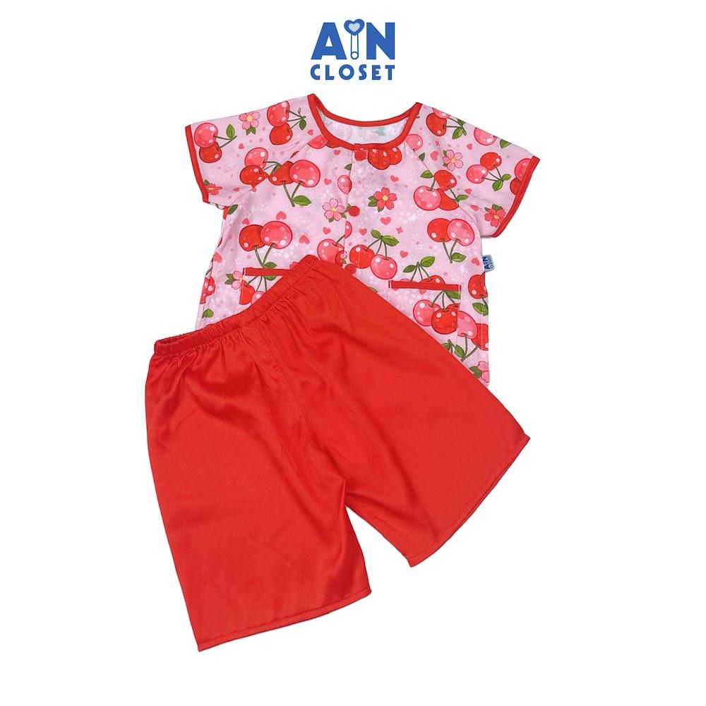 Bộ quần áo Bà Ba Lửng bé gái họa tiết Cherry Lụa Đỏ miệt vườn - AICDBGLUNBJE - AIN Closet