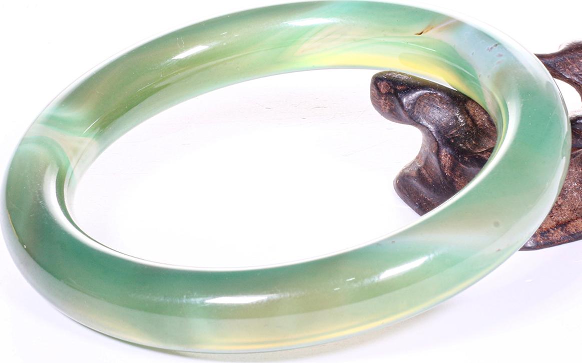 Vòng tay đá mã não xanh bản tròn lớn ni 56 mệnh hoả, mộc - Ngọc Quý Gemstones