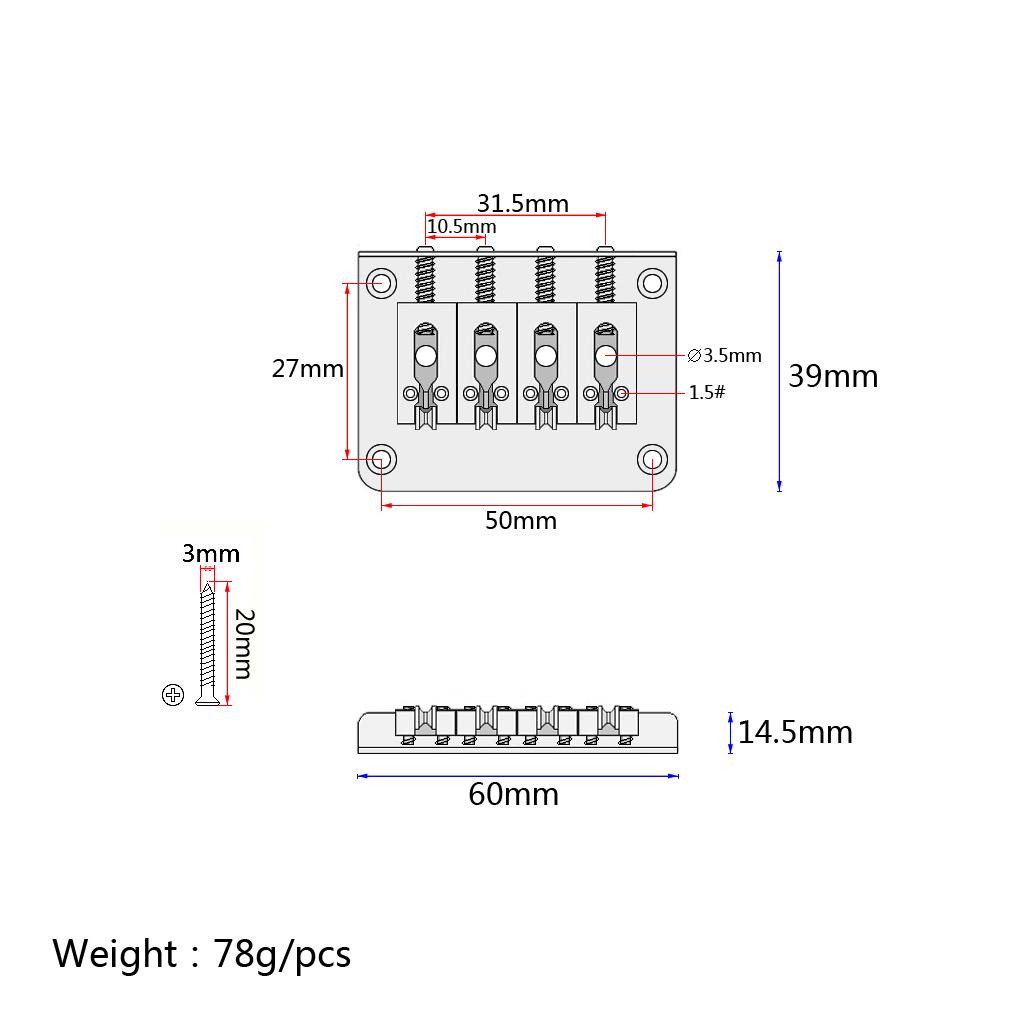 Black 4 String Bridge with Wrench Screws for Mandolin Ukulele Cigar Box Guitar Parts