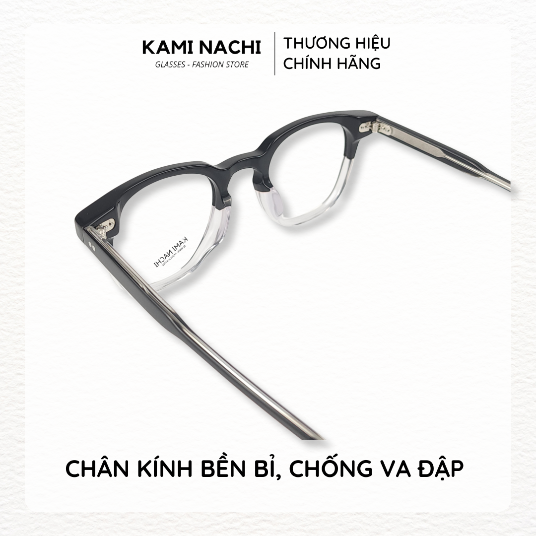 Gọng kính Acetate dáng tròn, có tròng chống Ánh Sáng Xanh KAMI NACHI phong cách hiện đại AD - KBT98613