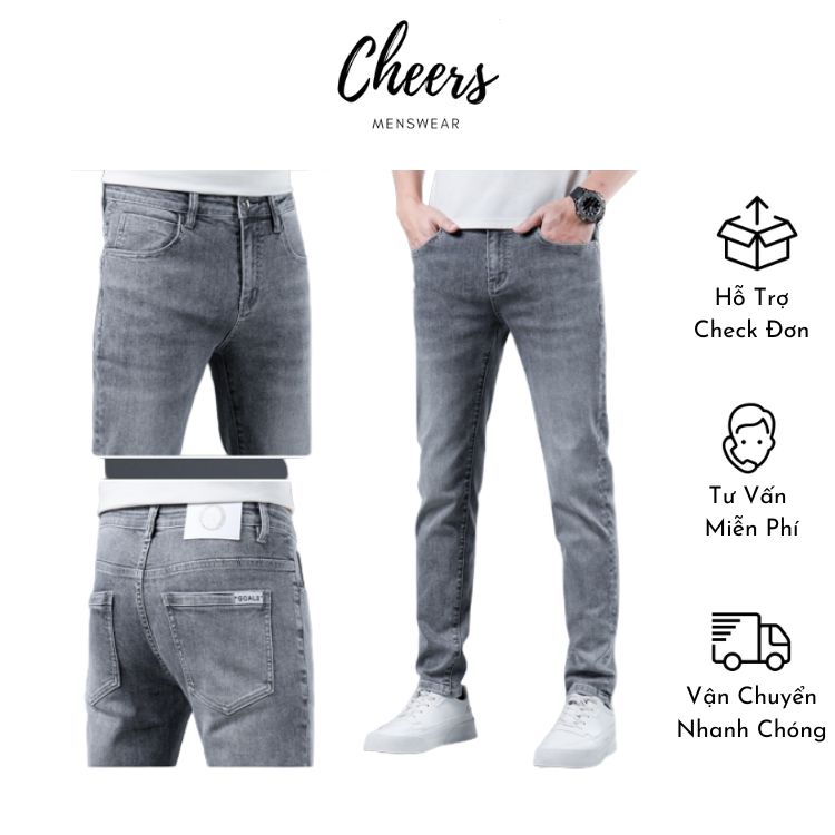 Quần Bò Nam Dài- Quần Jeans Nam Dài Cheers Chất vải Denim Co Dãn Cao Cấp, có Bigsize từ 28-36 với 05 màu sắc mặc thay đổi
