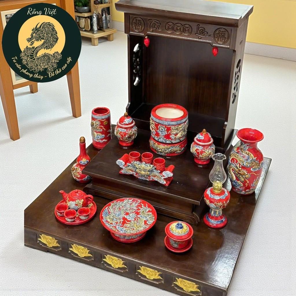 Bộ đồ thờ RỒNG VIỆT men đỏ đắp nổi, gốm sứ Bát Tràng tinh xảo, sản phẩm cao cấp cho thờ cúng