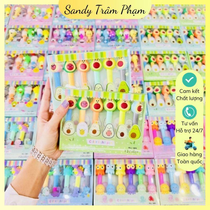 Bộ 6 cây bút dạ quang 12 màu hình thú