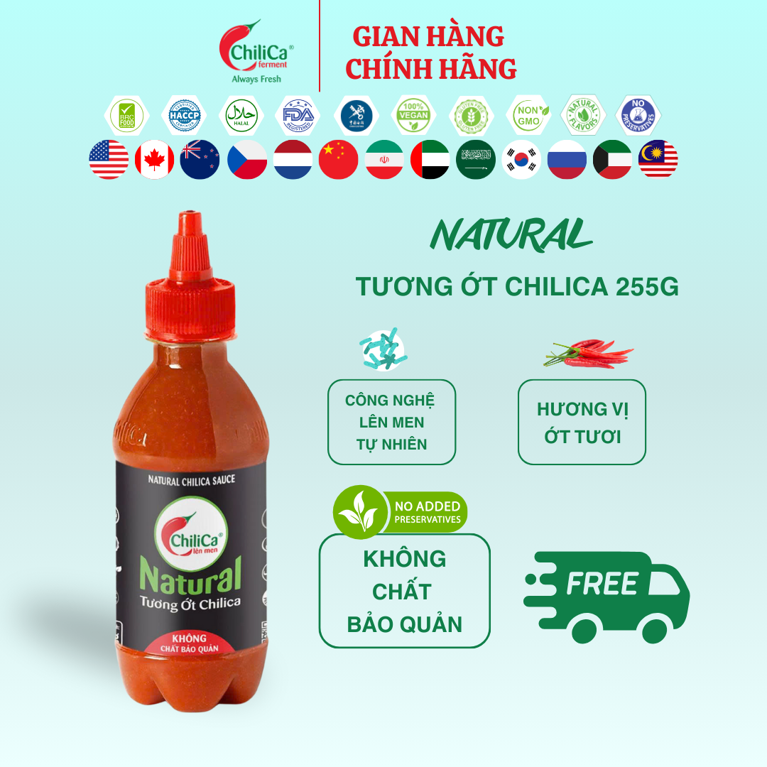 [KHÔNG CBQ] Natural Tương Ớt ChiliCa 255g - Lên Men Tự Nhiên, Không Chất Điều Vị, Không Hương Liệu