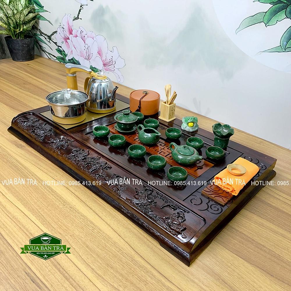 Bộ Bàn Trà Điện Thông Minh Phù Điêu Bát Tiên Thưởng Trà Chất Liệu Gỗ Mun
