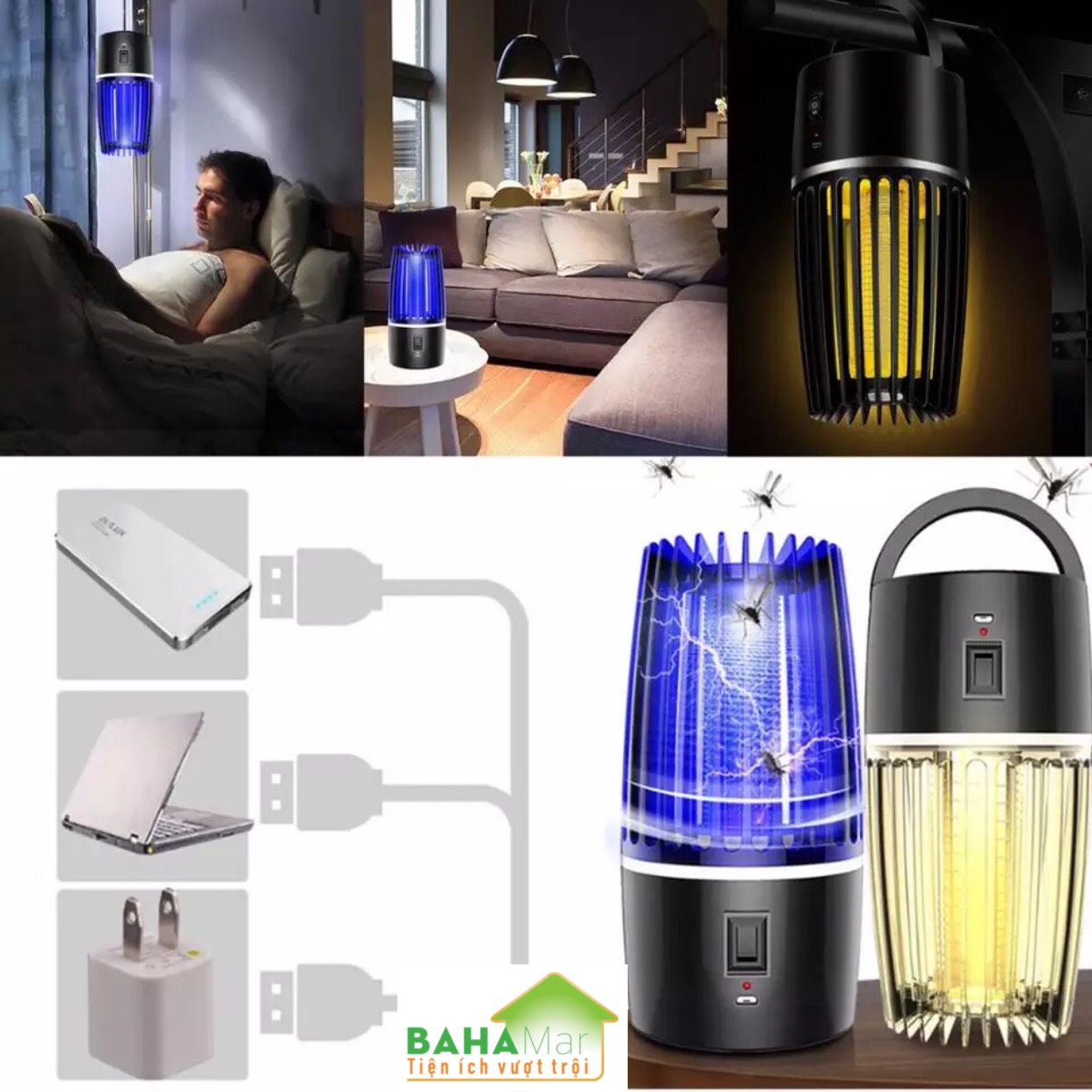 ĐÈN DIỆT MUỖI - DIỆT CÔN TRÙNG ĐA CHỨC NĂNG SẠC ĐIỆN "BAHAMAR" diệt muỗi bằng ánh sáng xanh thu hút muỗi bay vào và tiêu diệt , ngăn ngừa bệnh dịch do muỗi và côn trùng