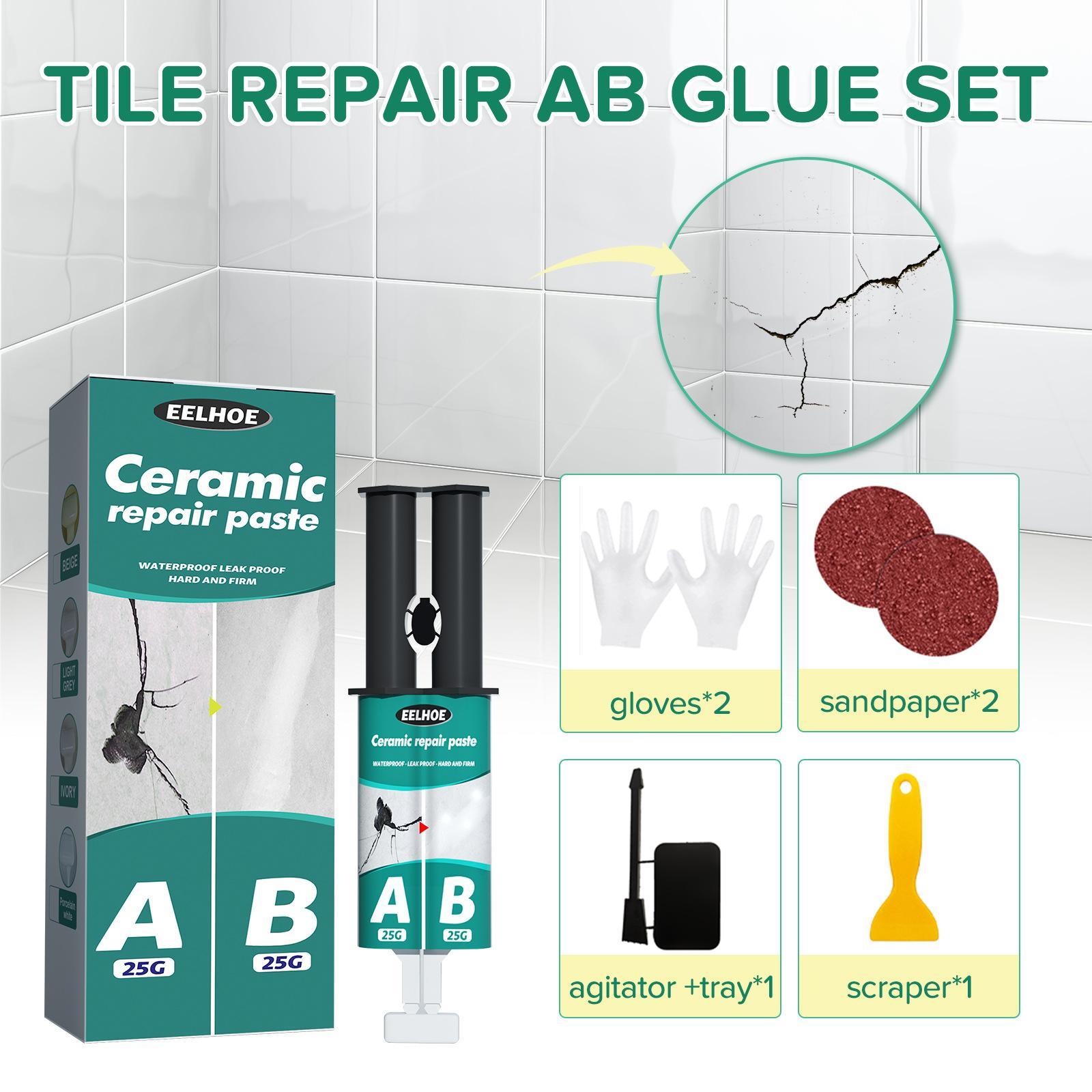 Tile Repair Agent Drywall Patch Repair Set Easy to Fill Quick Drying 50G Ab Glue Set Ceramic Crack Repairing Agent for Bathroom Crack Repair