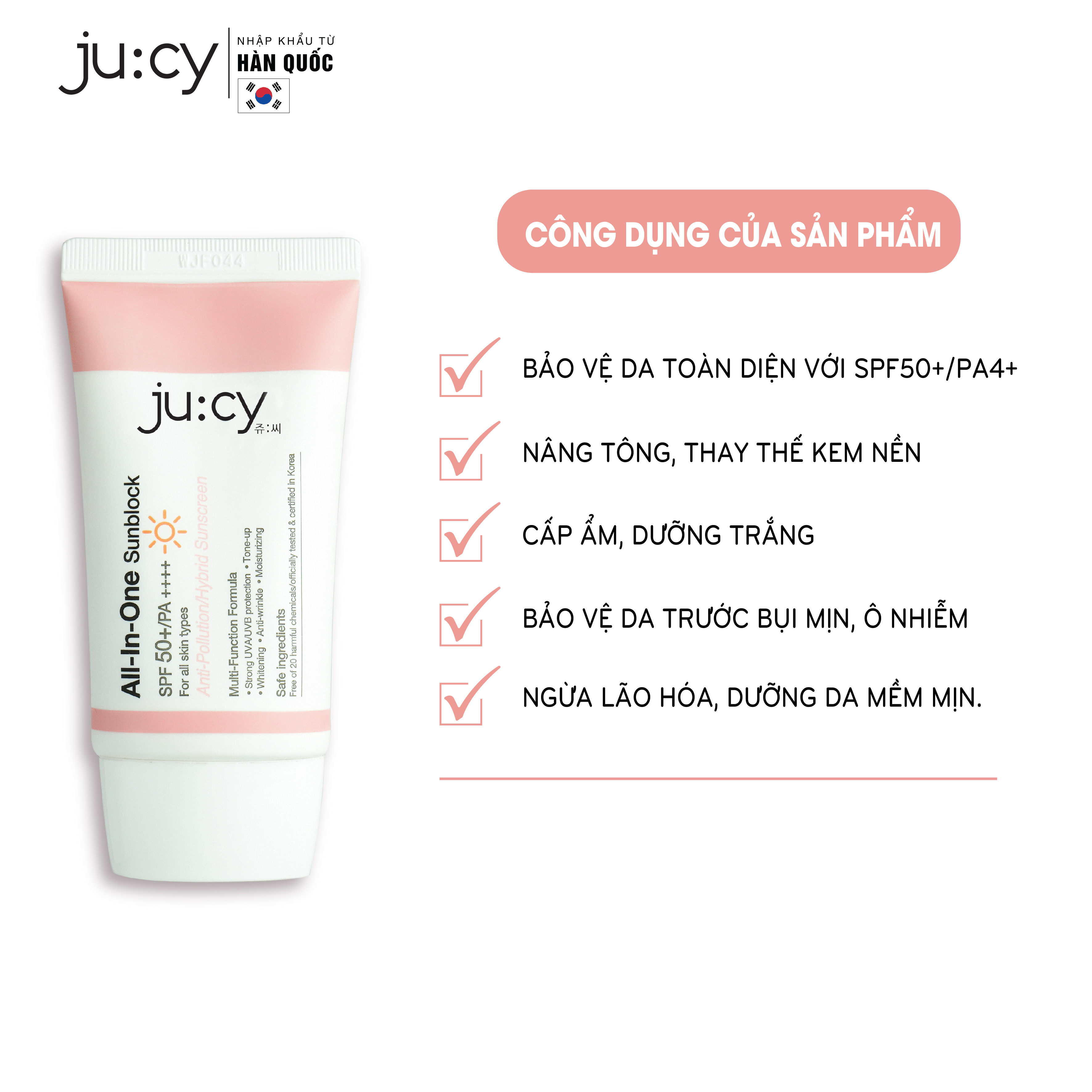 Combo 02 Kem chống nắng nâng tông da trắng hồng Hàn Quốc Ju:cy All-In-One Sunblock