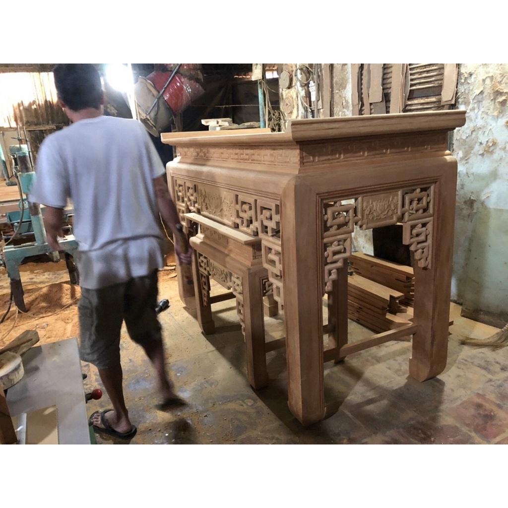 BÀN THỜ ÁN GIAN GỖ SỒI 1M75 – MẪU TRẠM SEN Phun Màu Gỗ Hương