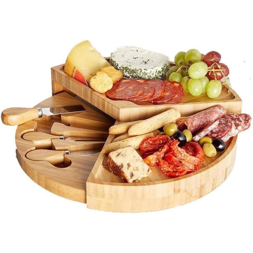 Khay Đựng Pho Mai, Pho Mát Kèm Dao Chuyên Dụng VonShef, Khay Pho Mai 3 Tầng, Gỗ Tre Tự Nhiên, Nhập Đức