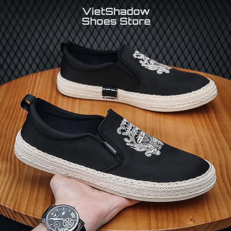 Slip on - Giày lười vải nam - Chất liệu vải polyester thêu họa tiết, bo viền cói nổi bật cá tính - Mã SP E005/E006/E007