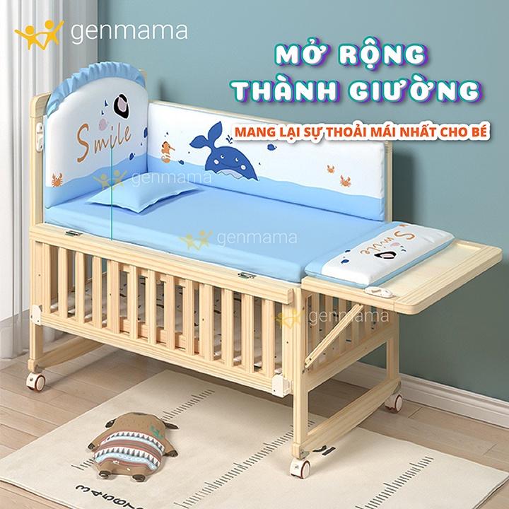 Cũi gỗ cho bé, nôi trẻ em đa năng thiết kế 2 tầng có màn, bánh xe kích thước 105*60*90cm