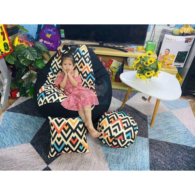VỎ BỌC ghế lười xốp, Họa tiết kẻ, vải thô hàn mix màu, 4 size