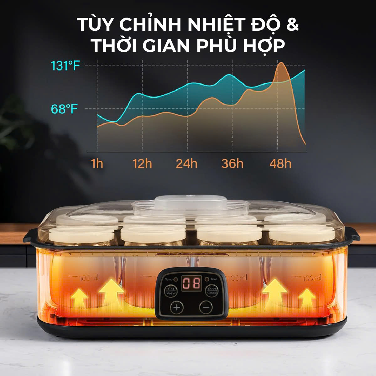 Máy Làm Sữa Chua Lebenlang LBL9140, 8 Hũ Thủy Tinh 180ml, Điều Chỉnh Nhiệt Độ & Thời Gian, 20W, Tự Ngắt, bảo hành 2 năm - hàng chính hãng