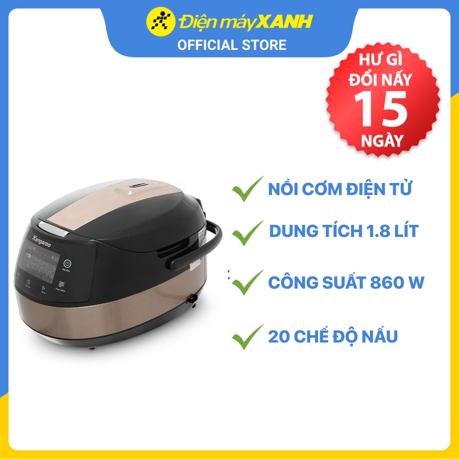 Nồi cơm điện tử Kangaroo 1.8 lít KG18DR8 - Hàng chính hãng