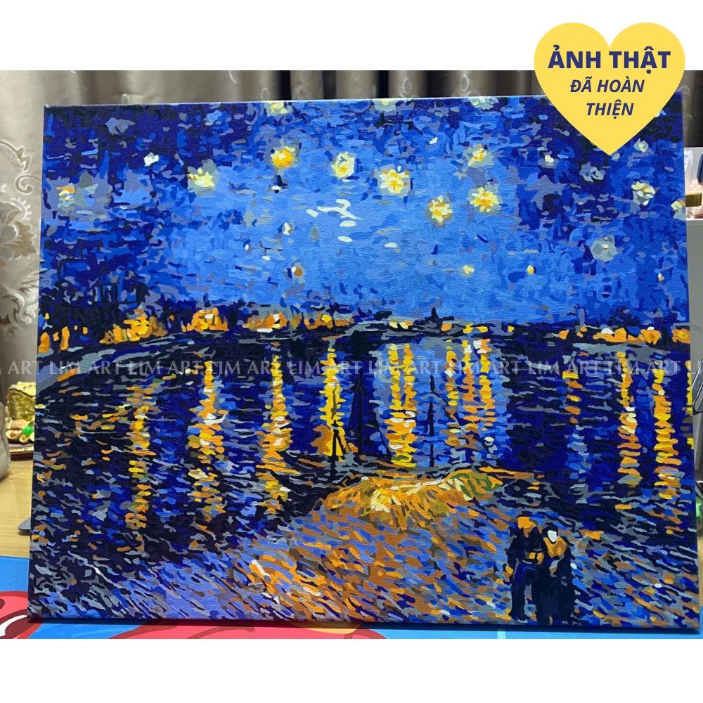 Tranh sơn dầu số hoá có khung - Tranh tô màu theo số Đêm đầy sao Van Gogh