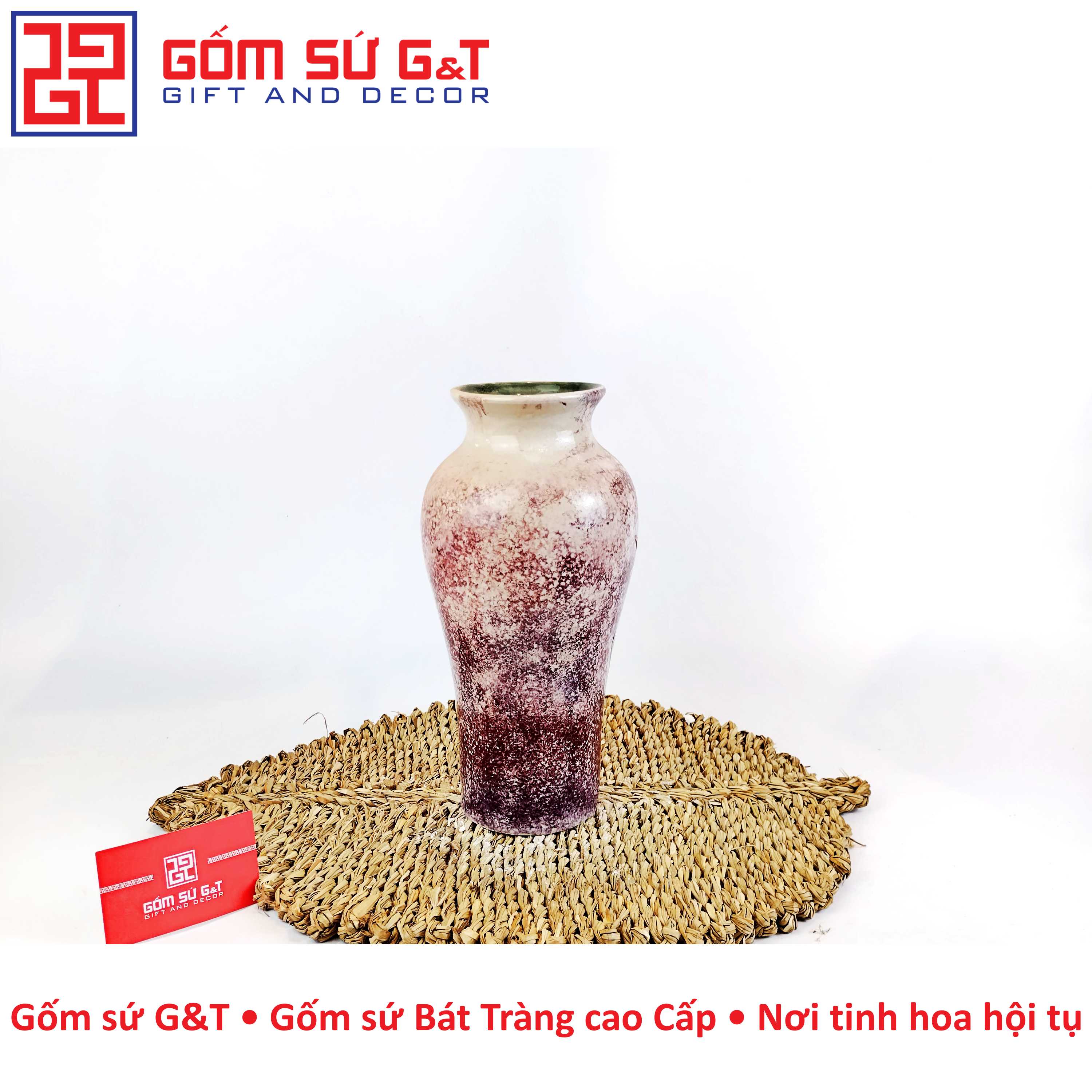 Lọ hoa dáng đùi dế khắc hoa thiên điểu Gốm Sứ G&amp;T