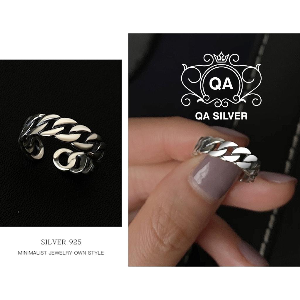 Nhẫn bạc thái mắt xích nam nữ hở tối giản S925 RETRO Silver Ring QA SILVER RI200404