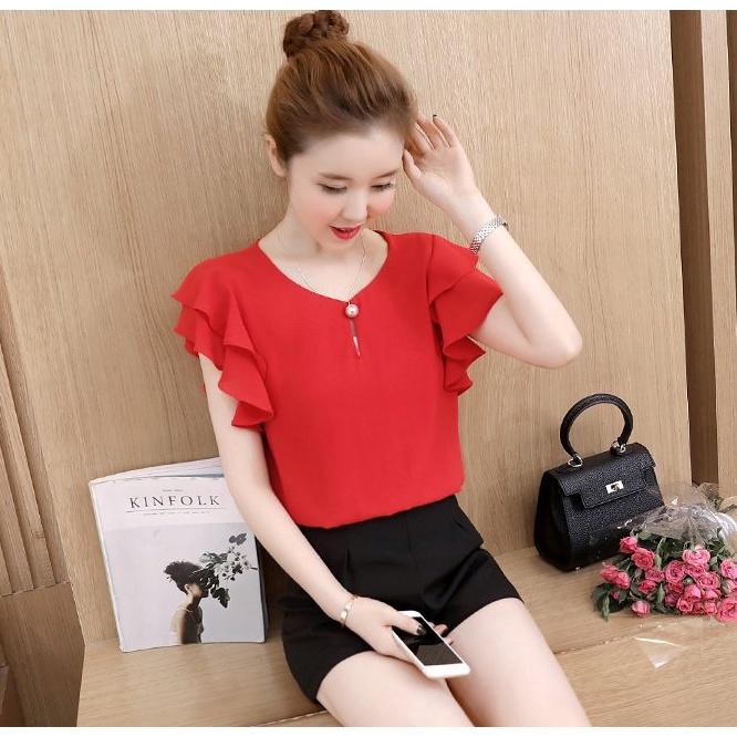 Áo Kiểu Cổ Phối Ngọc Tay Cánh Dơi 2 Tầng Cách Điệu