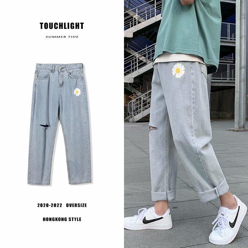 Quần Jeans Ống Đứng In Hình Hoa Cúc Cá Tính Thời Trang Cho Nam