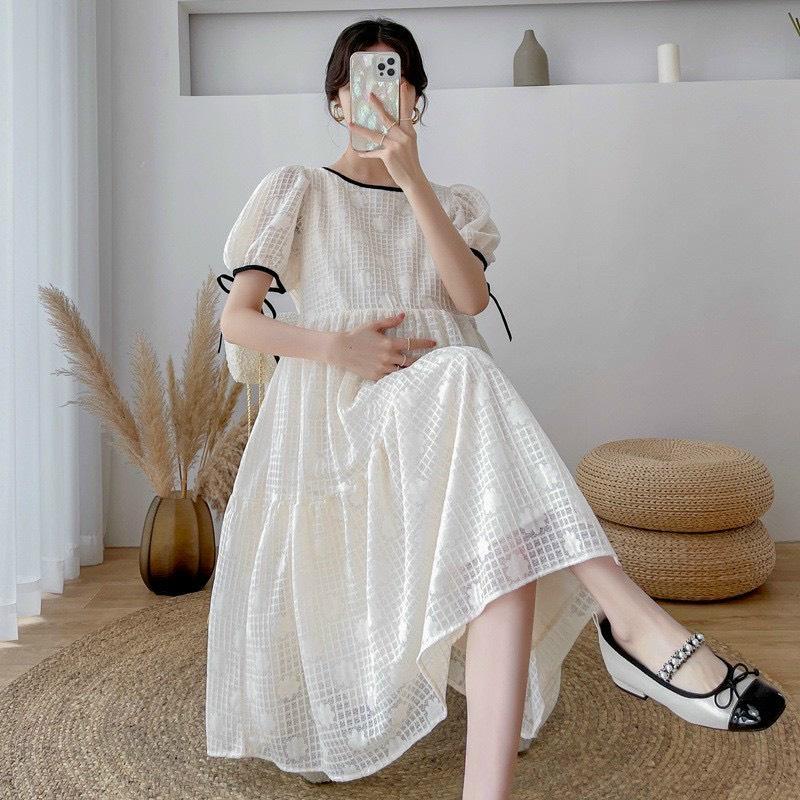 Váy bầu suông bauxinh - Váy bầu thời trang thiết kế chất lụa hàn freesize từ 45 đến 70kg
