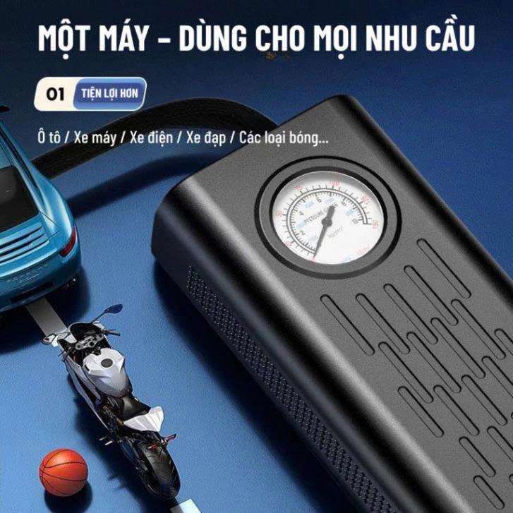 Máy bơm lốp ôtô, xe máy, xe đạp không dây cầm tay sạc USB ngắt tự động, thiết kế nhỏ gọn