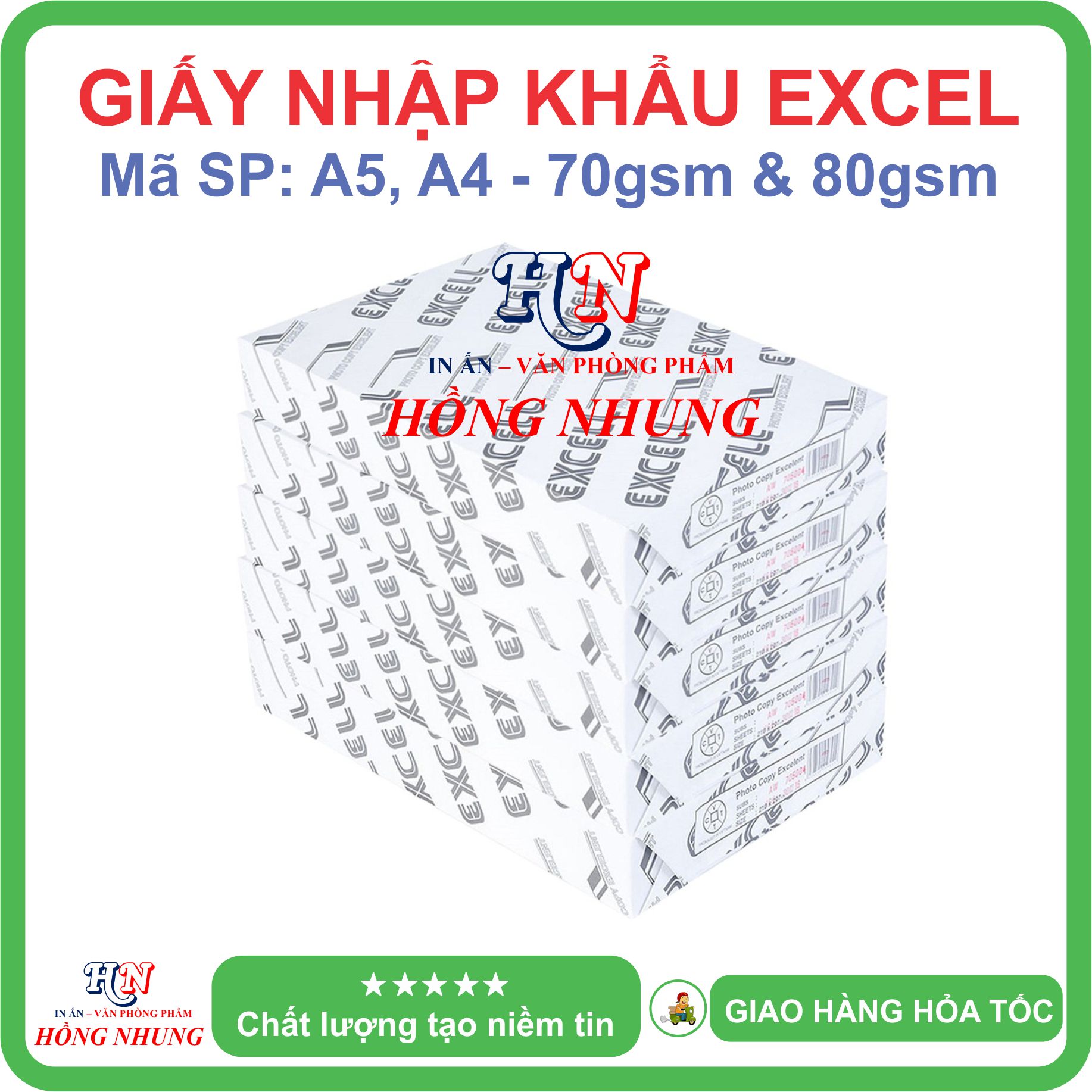 [ HỒNG NHUNG ] Giấy in A4 Excel, Định Lượng 70 gsm, chuyên in ấn photo