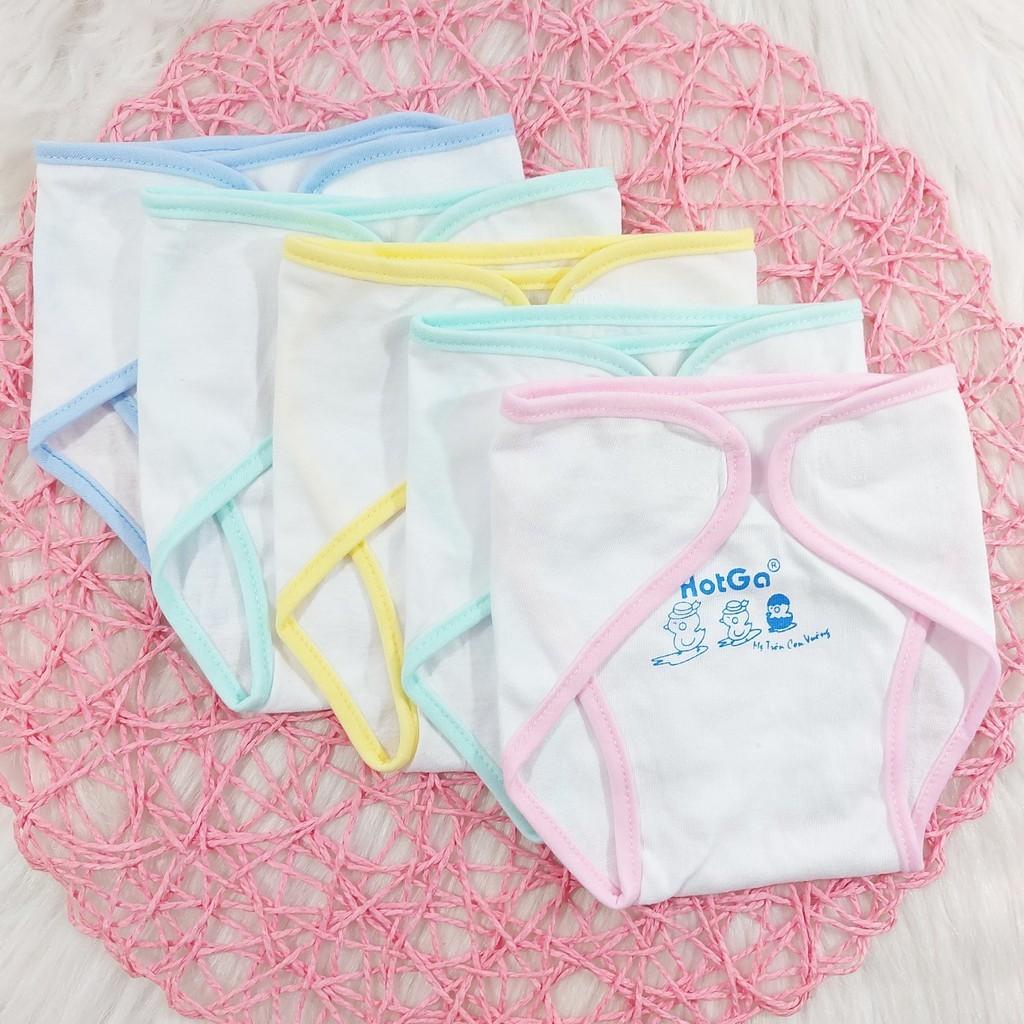 (3-9kg) Set 5 Tả Vải Dán Cotton Trắng Viền Màu HotGa Cho Bé Sơ Sinh - Set 5- Viền Vàng