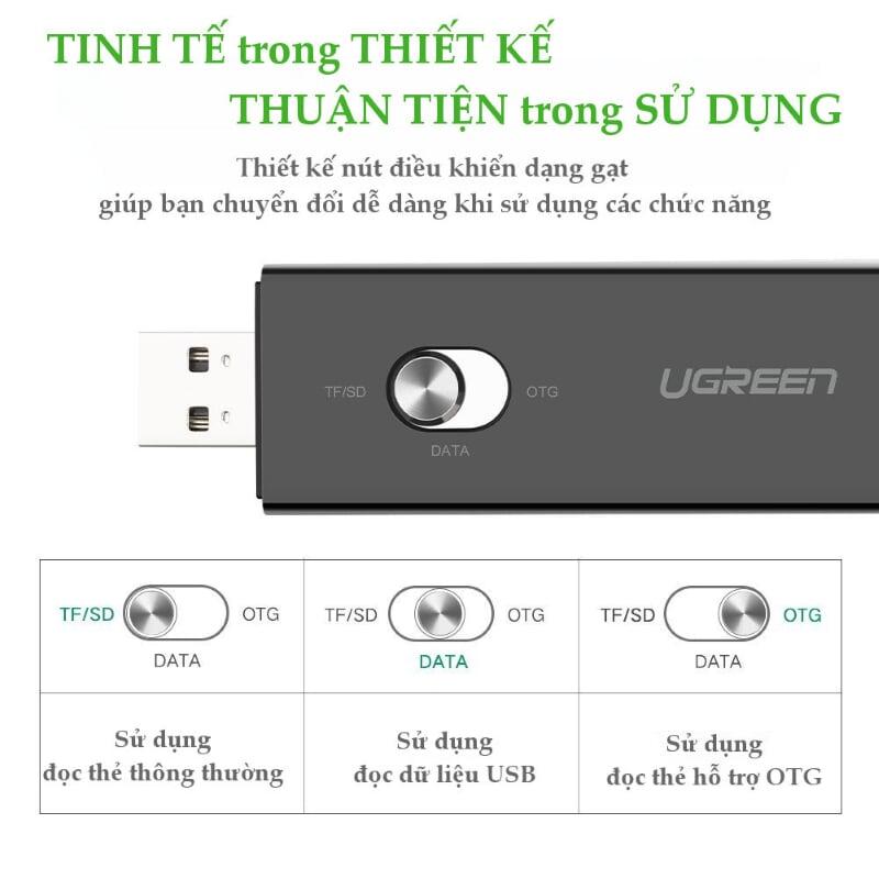 Ugreen UG30518US190TK 30CM màu Đen Cáp chuyển MICRO USB sang USB 2.0 đọc thẻ SD + TF hỗ trợ OTG - HÀNG CHÍNH HÃNG