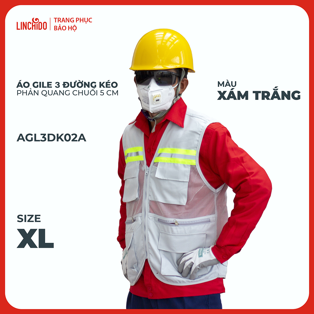 Áo Gile Kỹ Sư, Giám Sát Công Trình, Bảo Hộ Lao Động, 3 Đường Kéo, 6 Túi - Mã AGL3DK02A