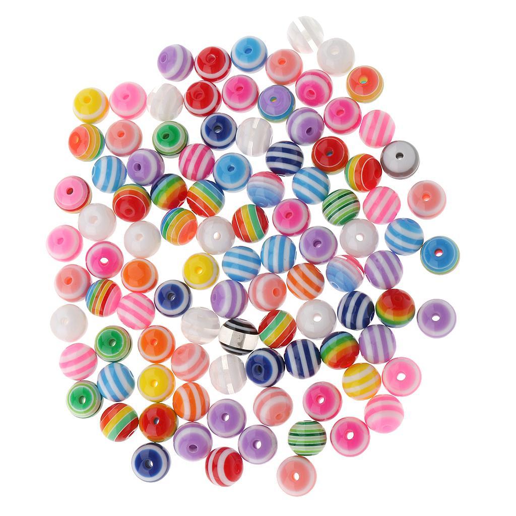 100pcs Assorted Color Striped Resin Beads for Jewelry Making Crafts 10mm