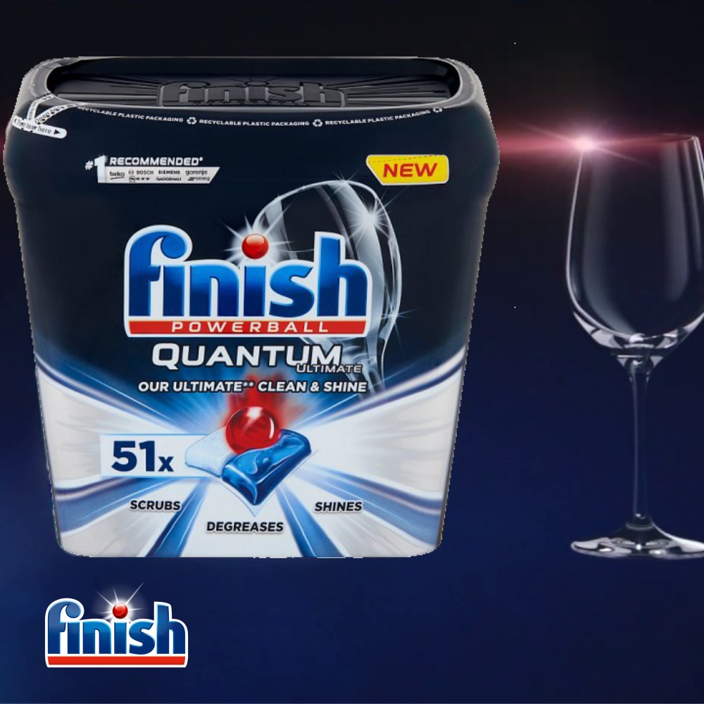 Hộp 51 viên rửa chén Finish Quantum Ultimate (Công thức mới 2020) – Hàng siêu cao cấp với 14x tính năng trong 1 viên (Dành cho máy rửa chén 13-14-15 bộ).