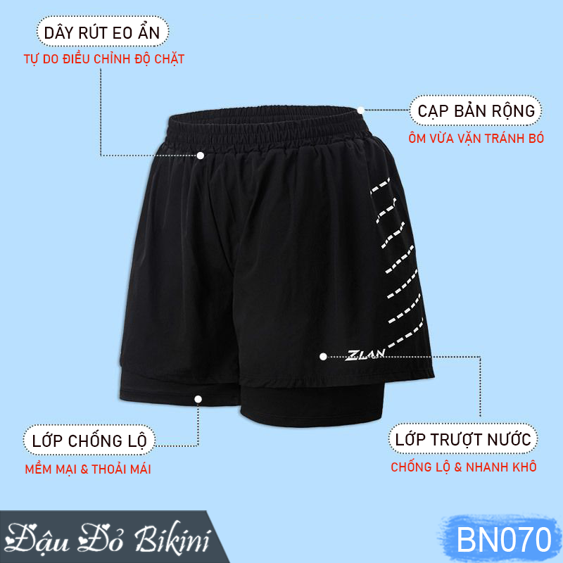 Quần bơi 2 lớp big size cho nam giới, mẫu rộng rãi chống lộ, thoáng khí nhanh khô, co giãn đàn hồi cao, có size rất lớn đến 200kg, thiết kế thời trang nam tính | BN070
