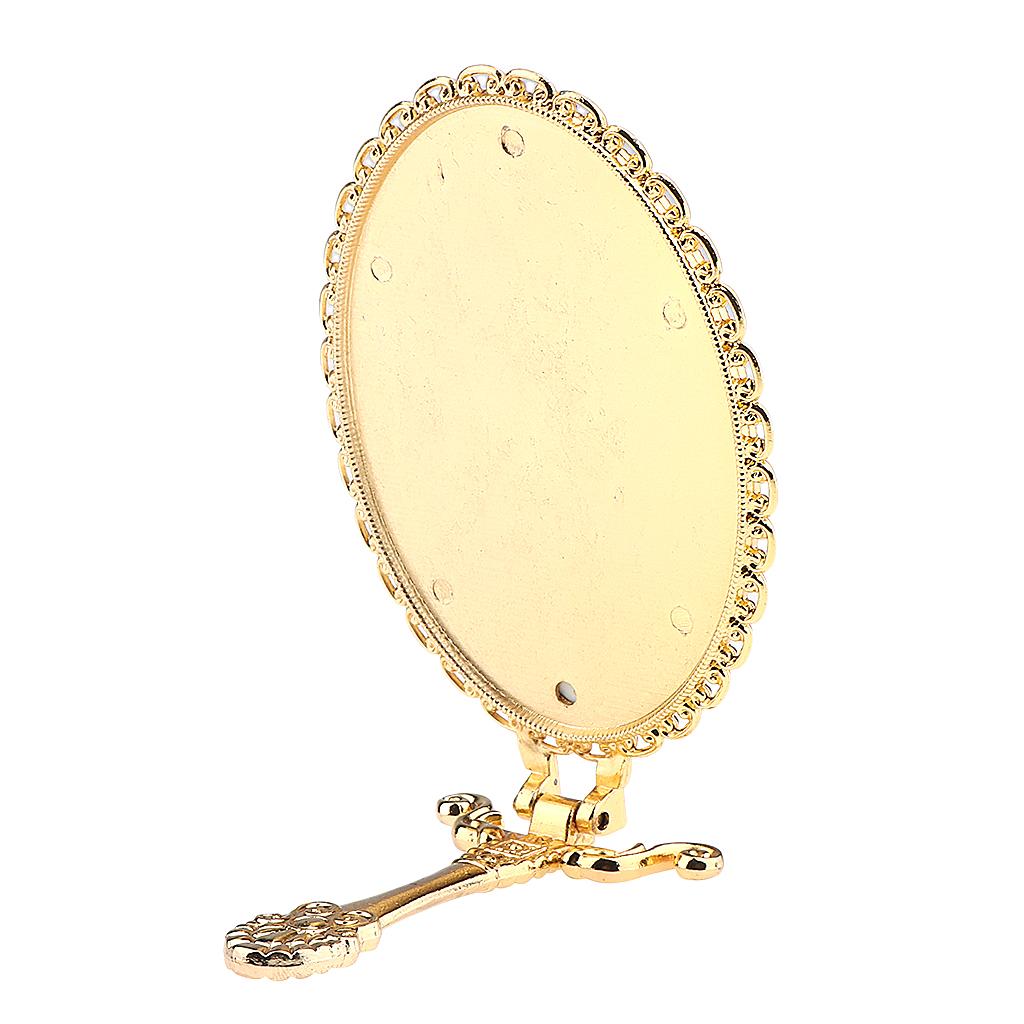 Hình ảnh 4xFoldable Vintage Mirror Hand Held Makeup Mirror Small Beauty Dresser Gift Gloden