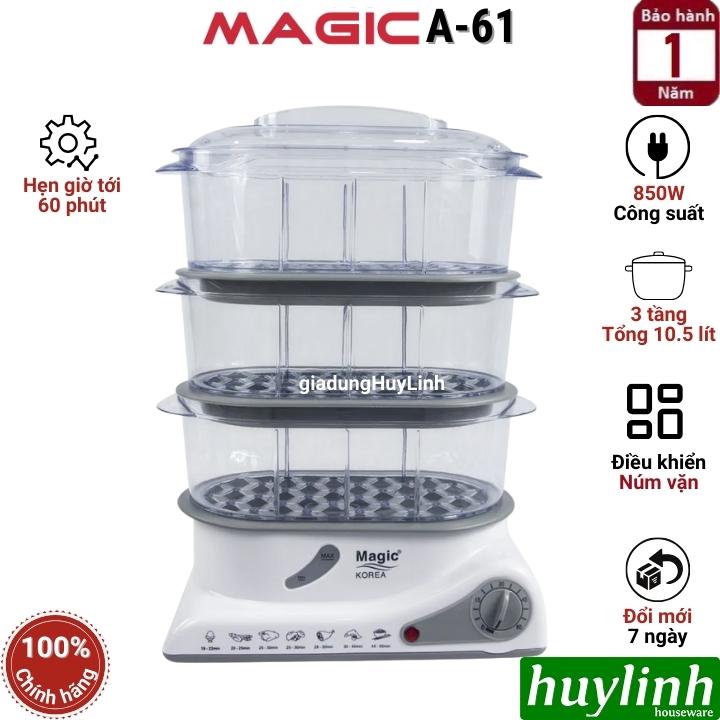 Nồi hấp điện 3 tầng Magic Korea A61 - 10 lít - Hẹn giờ 60 phút - Hàng chính hãng