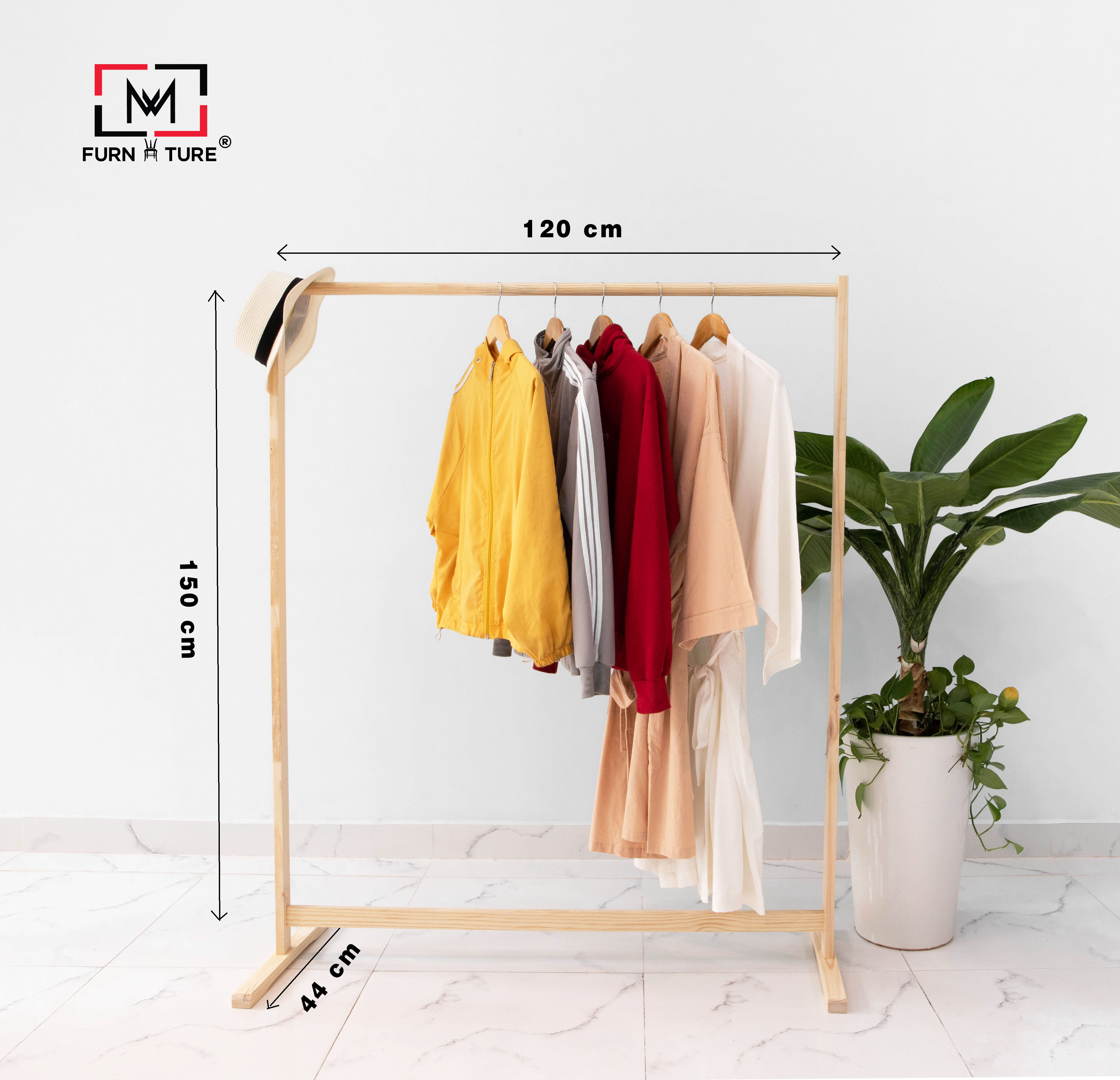 (BIG SIZE) GIÁ TREO QUẦN ÁO HÀN QUỐC NGANG 1M2 - SINGLE HANGER - MÀU TỰ NHIÊN