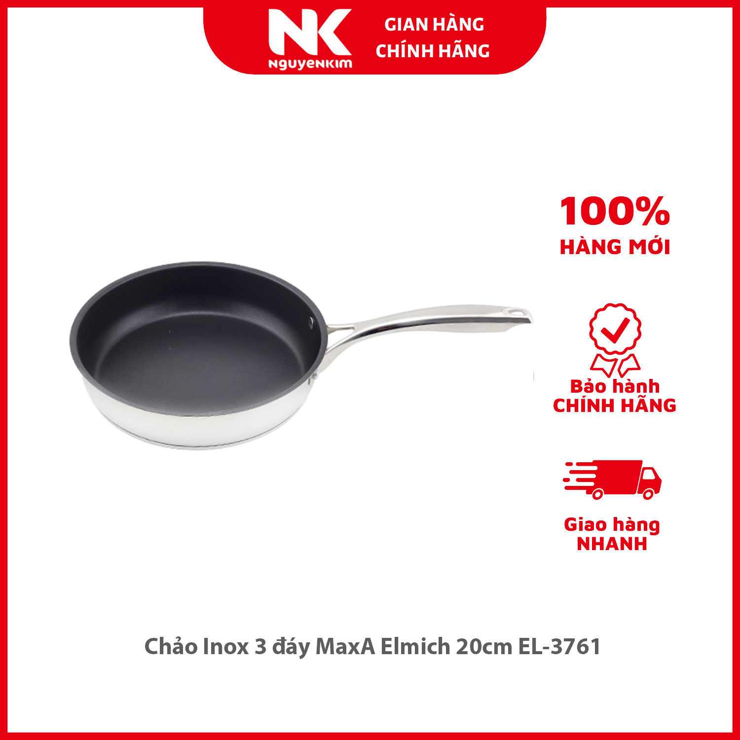 Chảo Inox 3 đáy MaxA Elmich 20cm EL-3761 - Hàng chính hãng