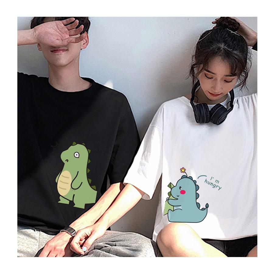 Áo Thun Tay Lỡ Unisex KHỦNG LONG HUNGRY Form Rộng Ulzzang Couple Nam Nữ