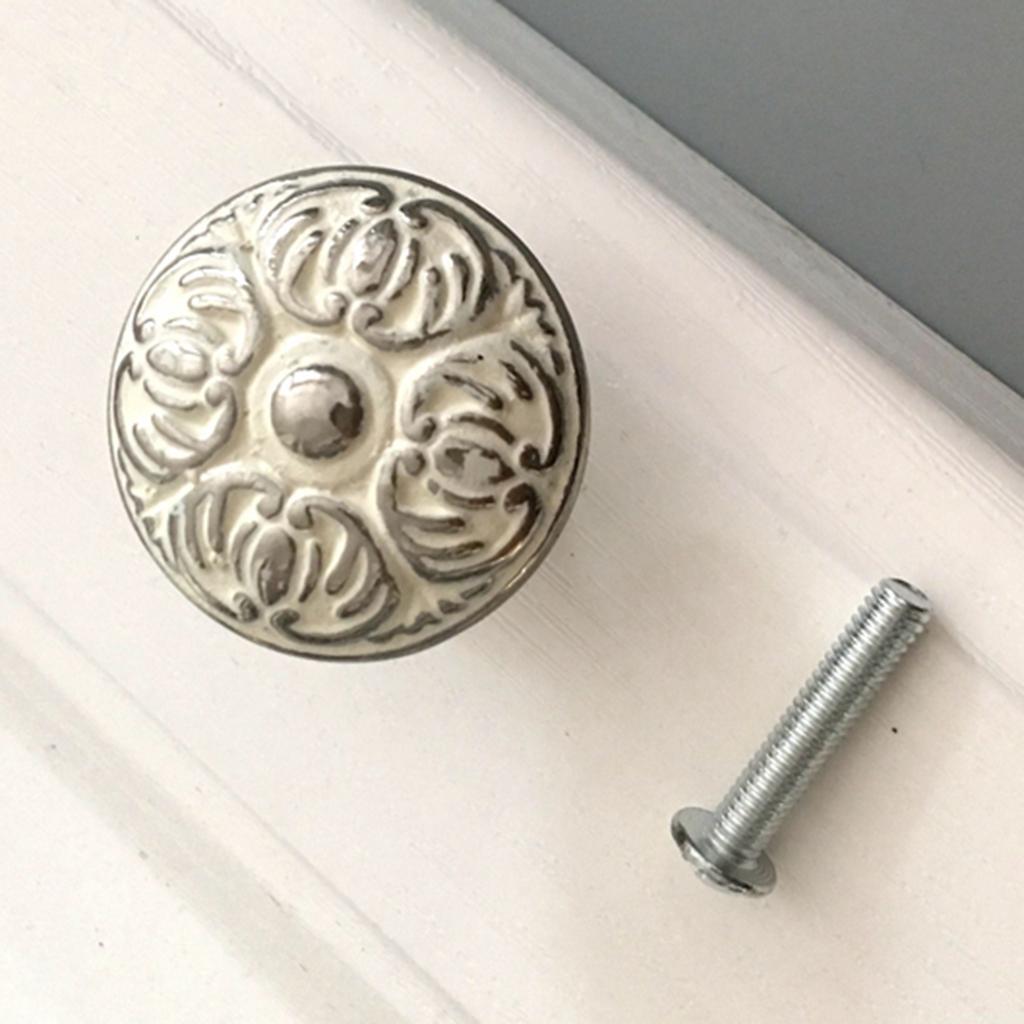 6Pcs Bedroom Drawer Knob,Silver Embossing Pattern