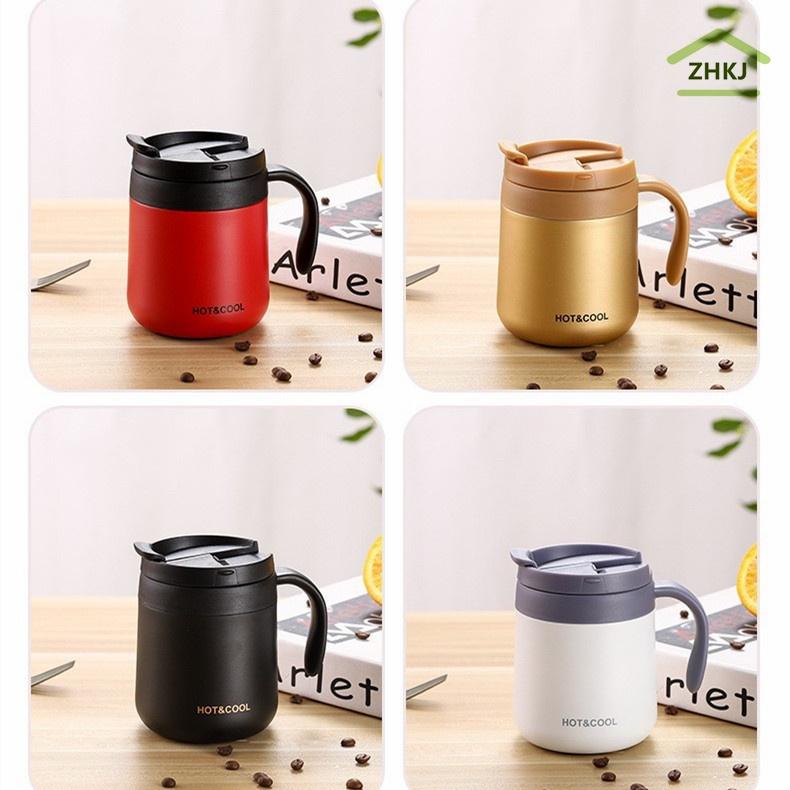 Cốc đựng nước nóng và lạnh cách nhiệt bằng thép không gỉ 304 có tay cầm và nắp đậy 350ml/ 500ml