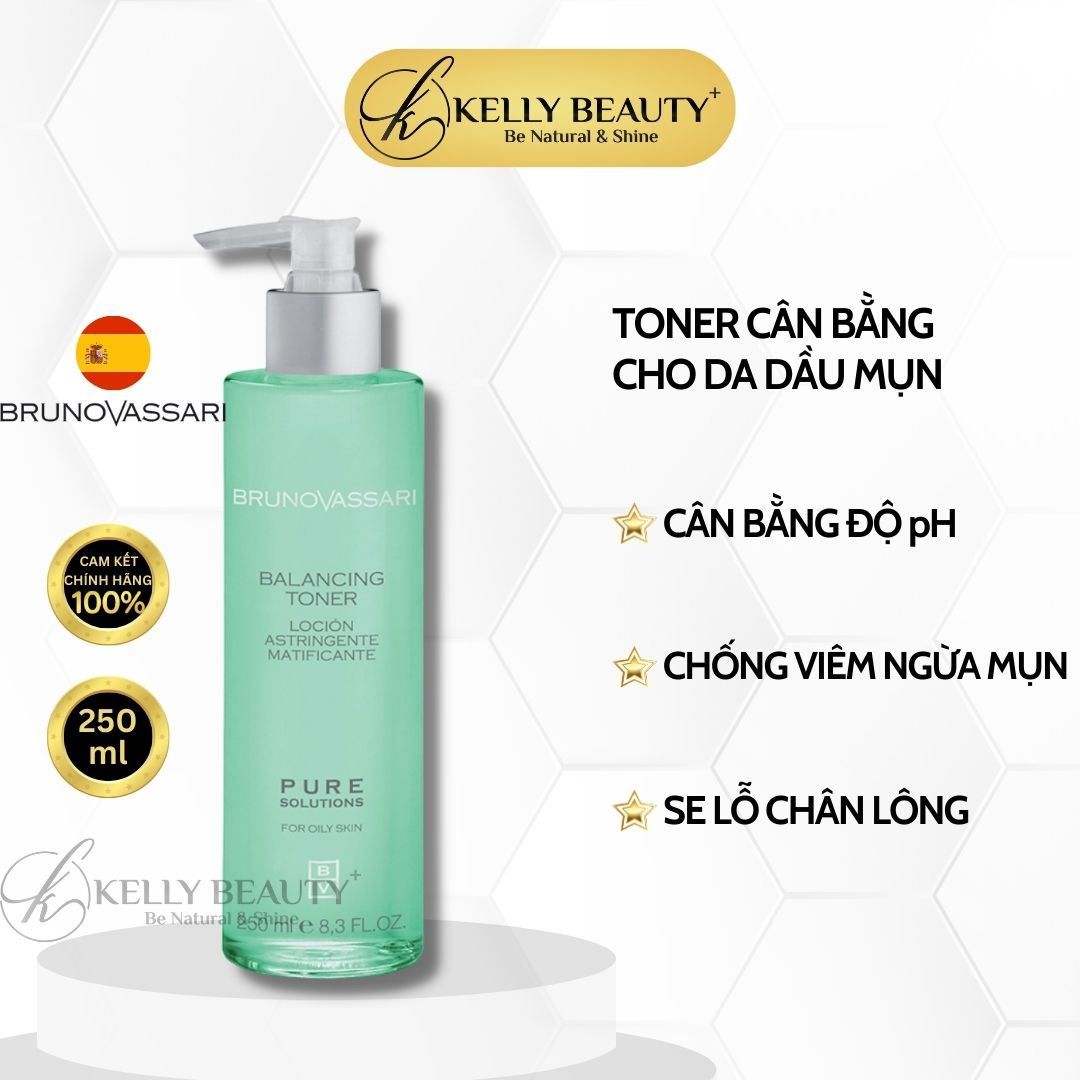 Toner Cân Bằng Cho Da Dầu Mụn Pure Solutions Balancing Toner - Bruno Vassari | Kelly Beauty