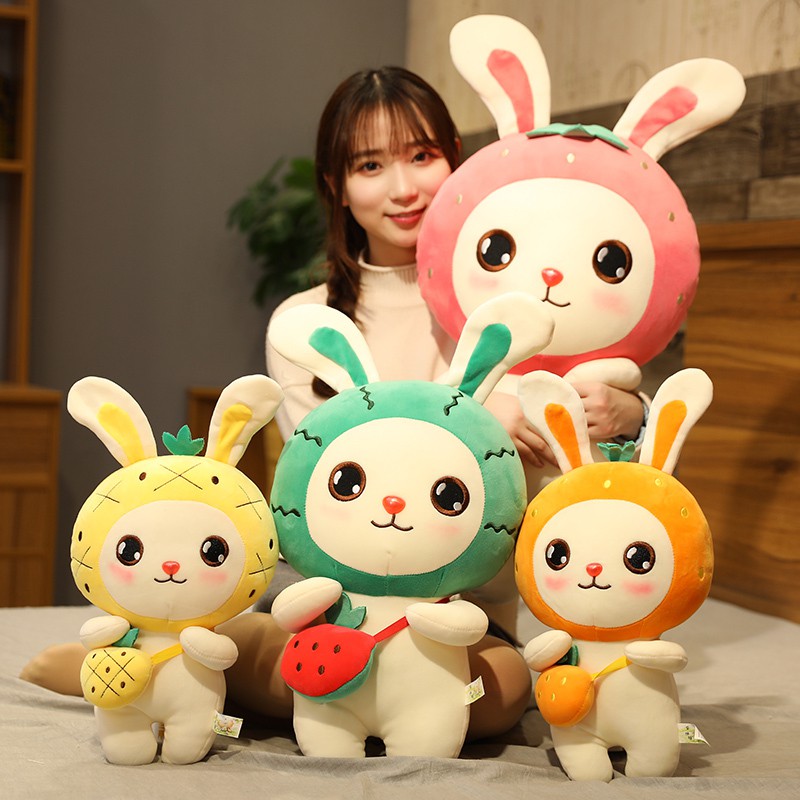 Gấu bông thỏ đầu trái cây đeo túi siêu mềm dễ thương (40cm) vải miniso mềm mại êm ái hàng cao cấp, an toàn cho trẻ nhỏ