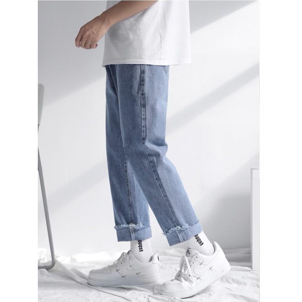 Quần Jeans, baggy jean rách gâu xanh + đen, nam ống suông, rộng, hottrend 2021