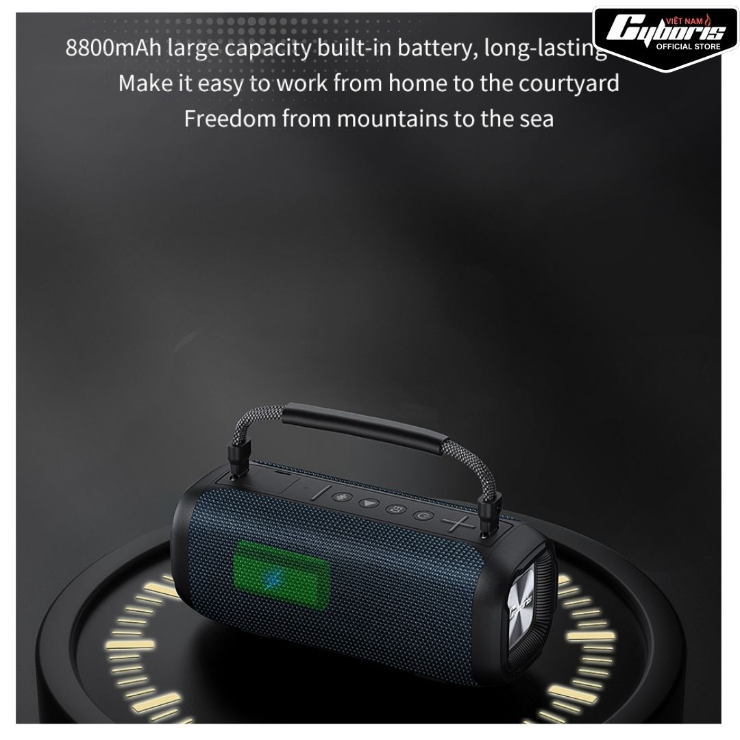 Loa Bluetooth Cyboris T12, Loa siêu Bass, Công suất 80W, Chống nước IPX7, Pin 10400mAh. Hàng Chính Hãng.