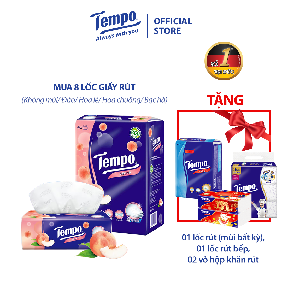 Khăn giấy rút cao cấp Tempo - 4 lớp bền dai, an toàn cho da - Thương hiệu Đức