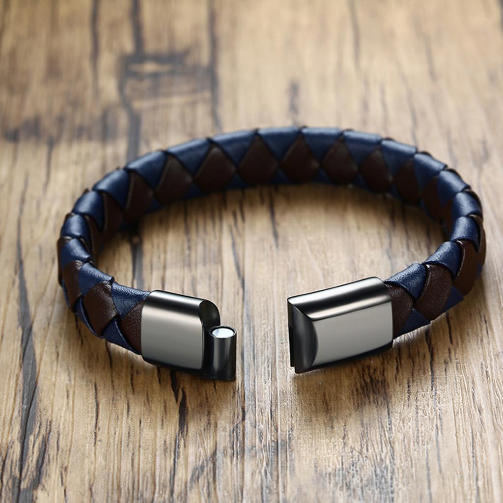 Mens Stainless Steel Bracelet Leather Bracelet Mens Gifts As Described